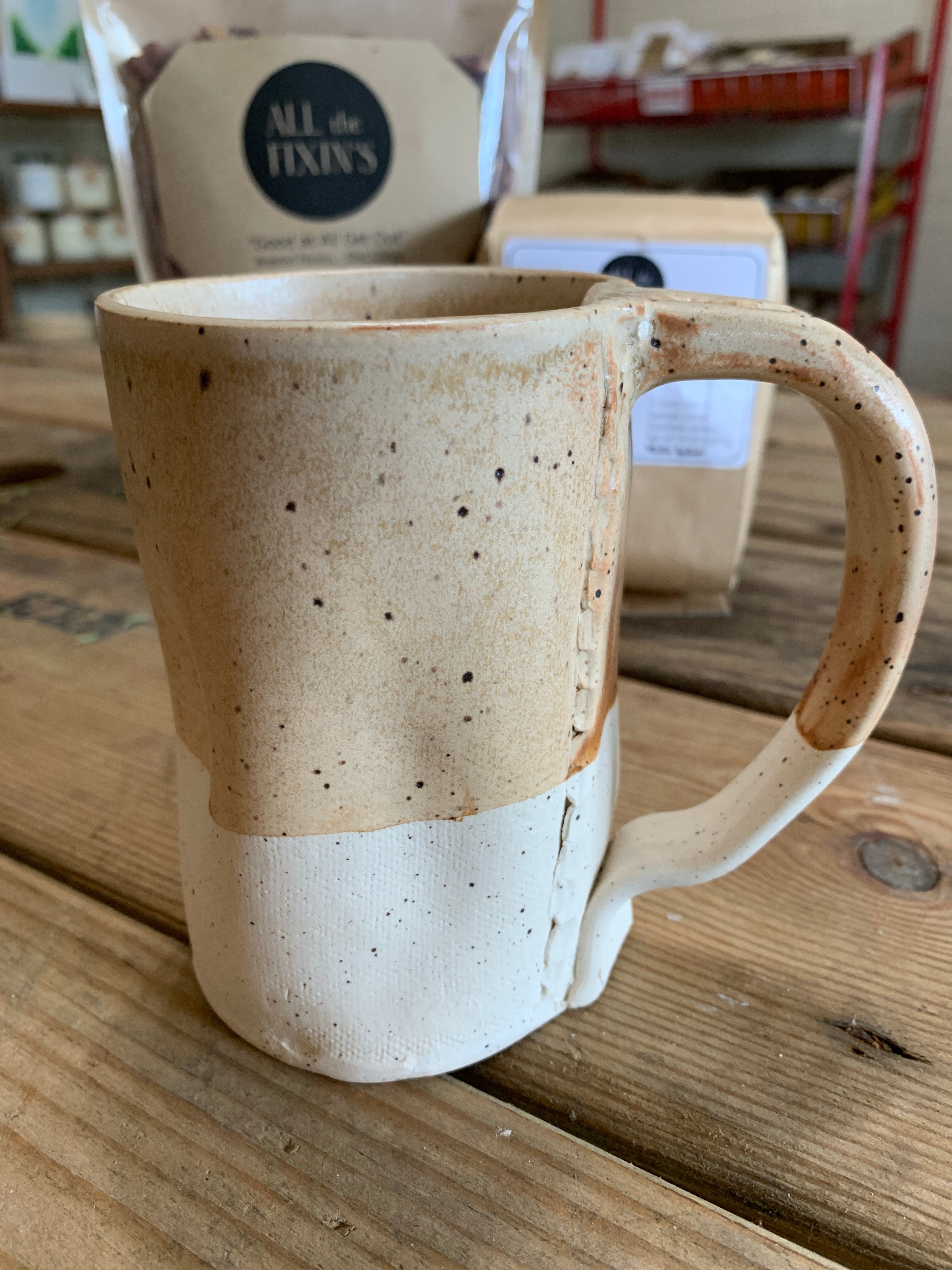 Handmade 12 oz 'Brasher Clay' Ceramic Mug with Pecan Thumb Notch
